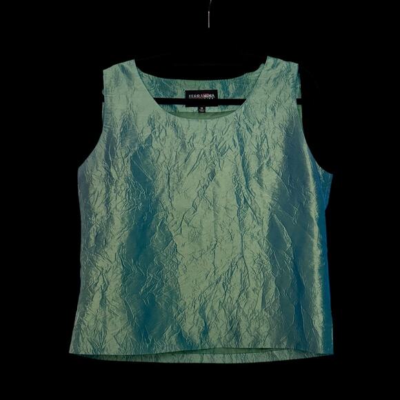 Terramina Top Sea Green Metallic Evening Cocktail Formal Sleeveless Career Top - Picture 1 of 4